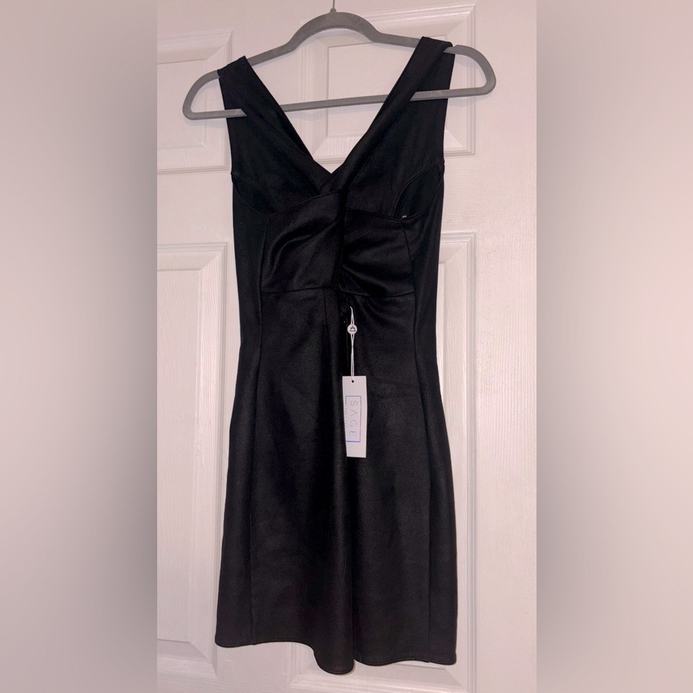 Sage the Label Elegant Black Mini Cross Back Sleeveless Dress - Picture 2 of 4